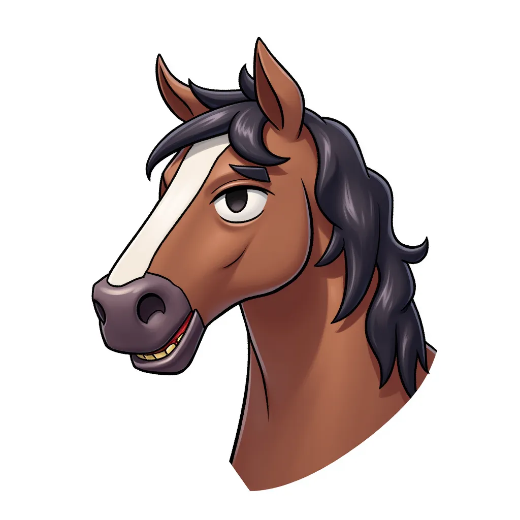 a horse with elon musk's head in the style of AIBG, white background