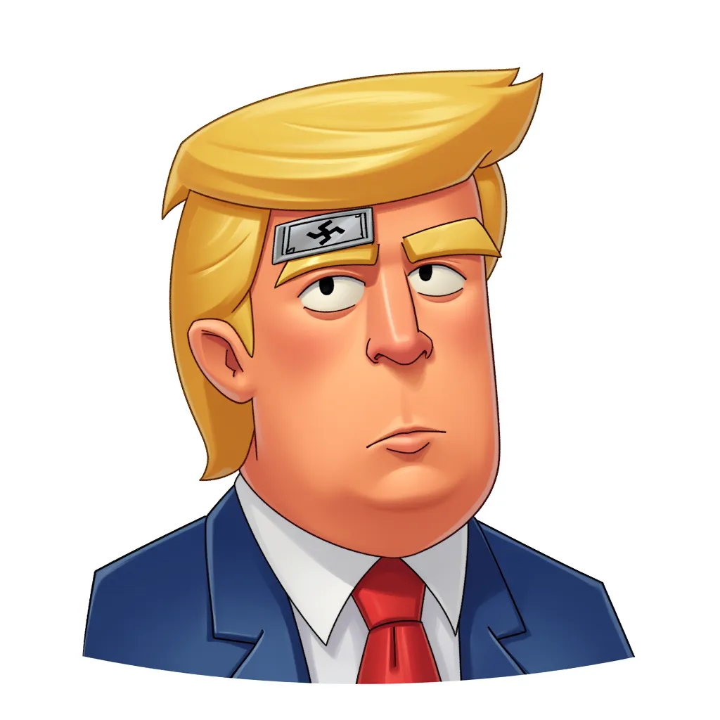 Donald Trump with Nazi tag on forehead