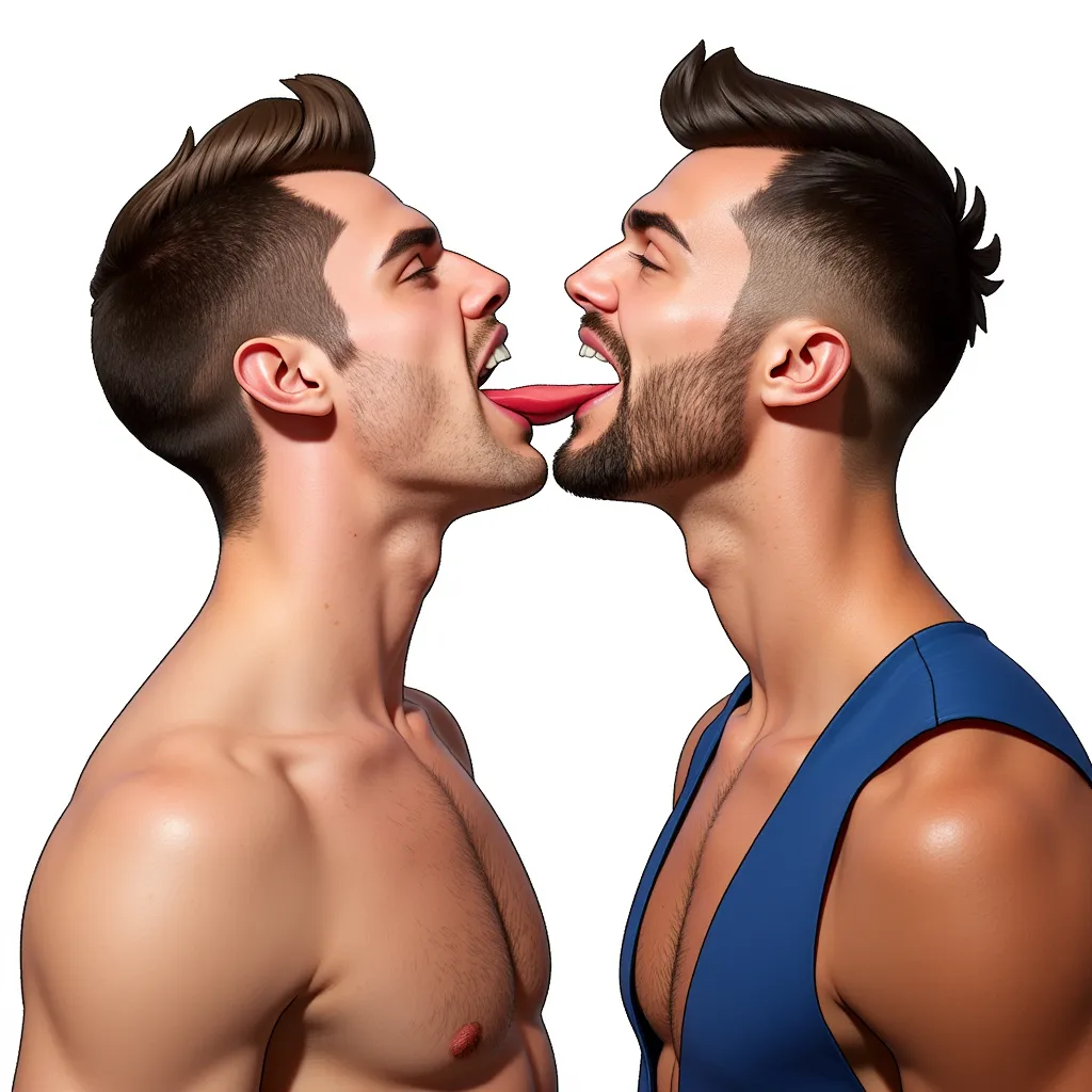 two gay men making out, tongue