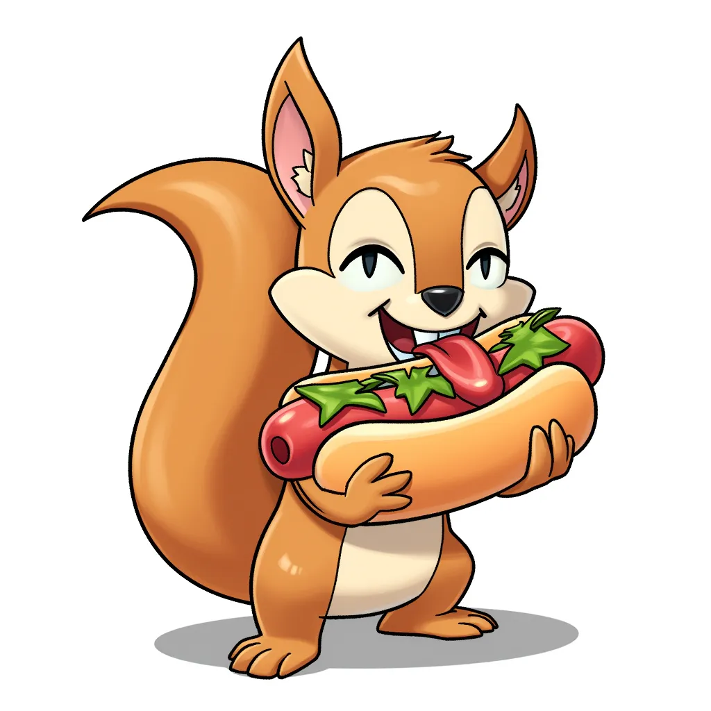 a squirel eating a hotdog
