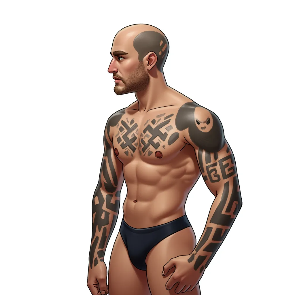 A naked man with Nazi tattoos