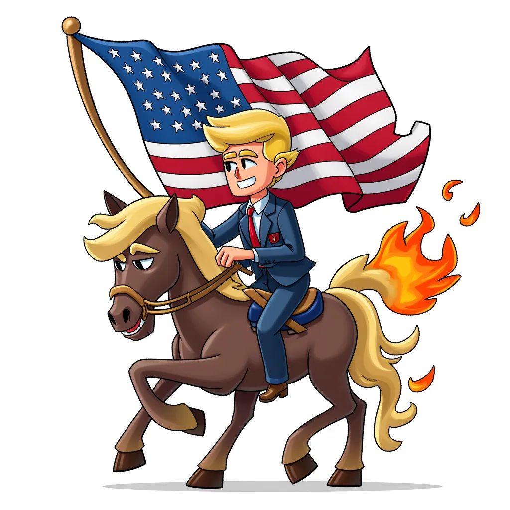 Putin riding trump with a burning american flag