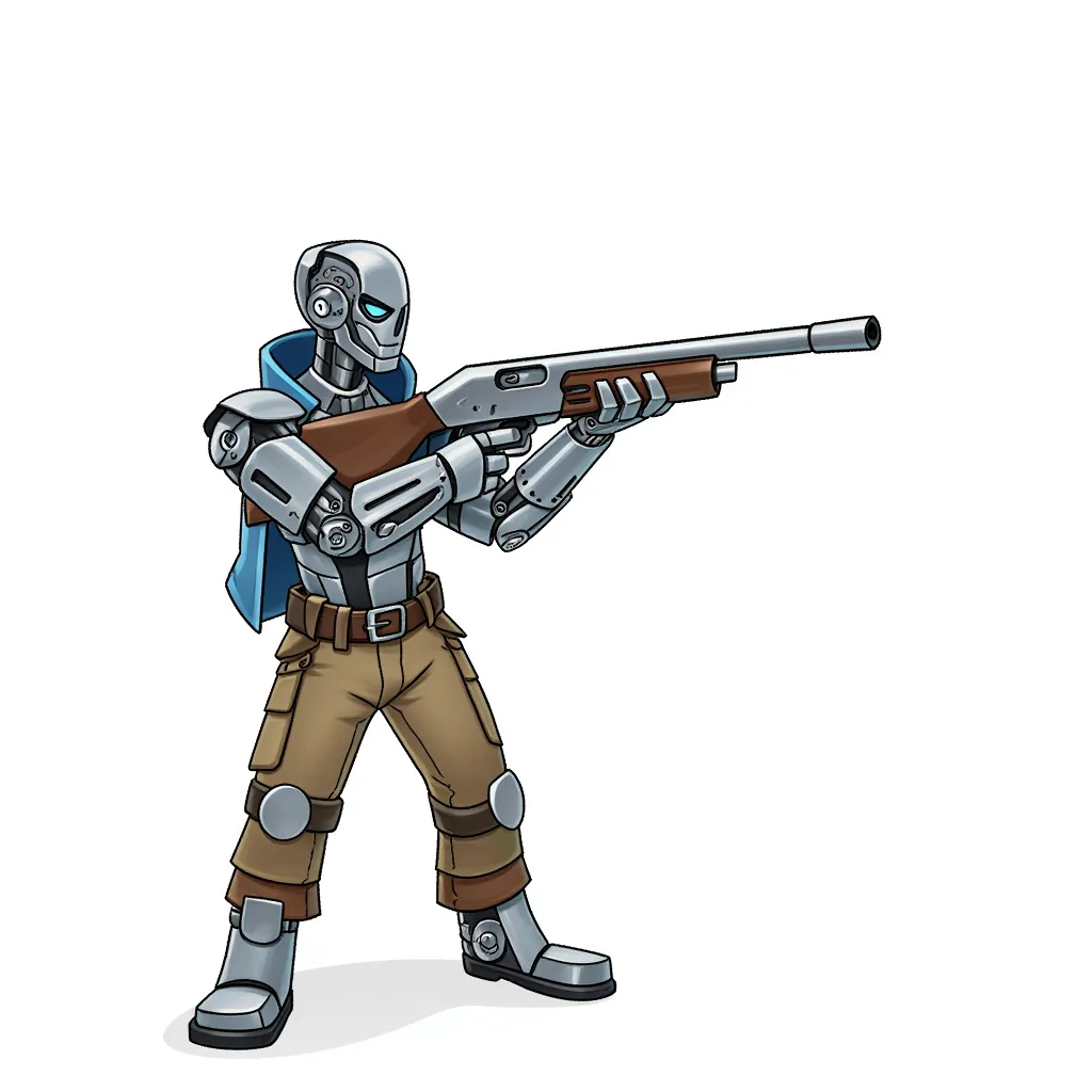 As a cyborg he wasn't ready for the amount of fighting he was going to be involved in luckily his shotgun is still intact.