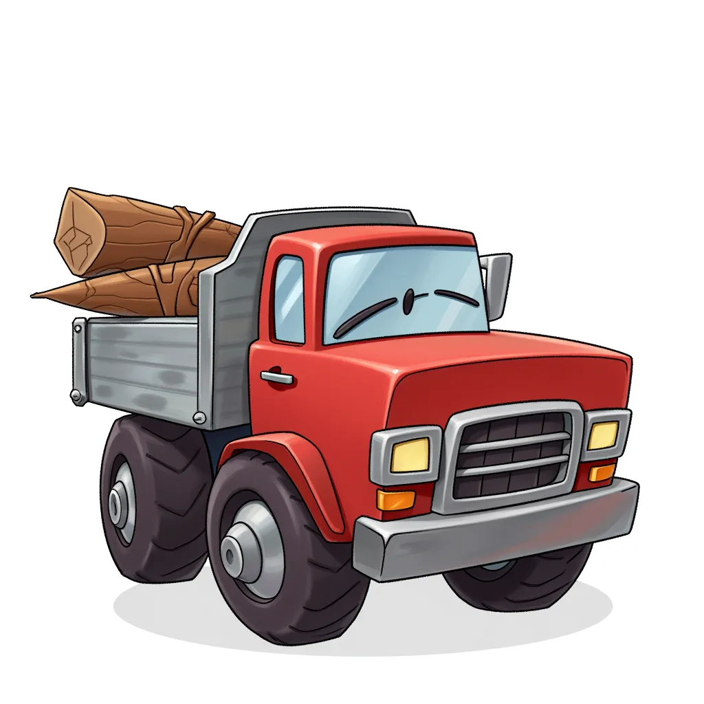 Construction pick up truck from the 90s, it carries two sharpened logs on it's trunk.