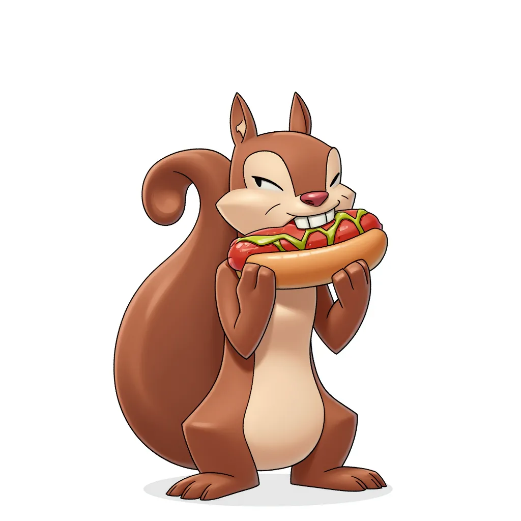 a squirel eating a hotdog