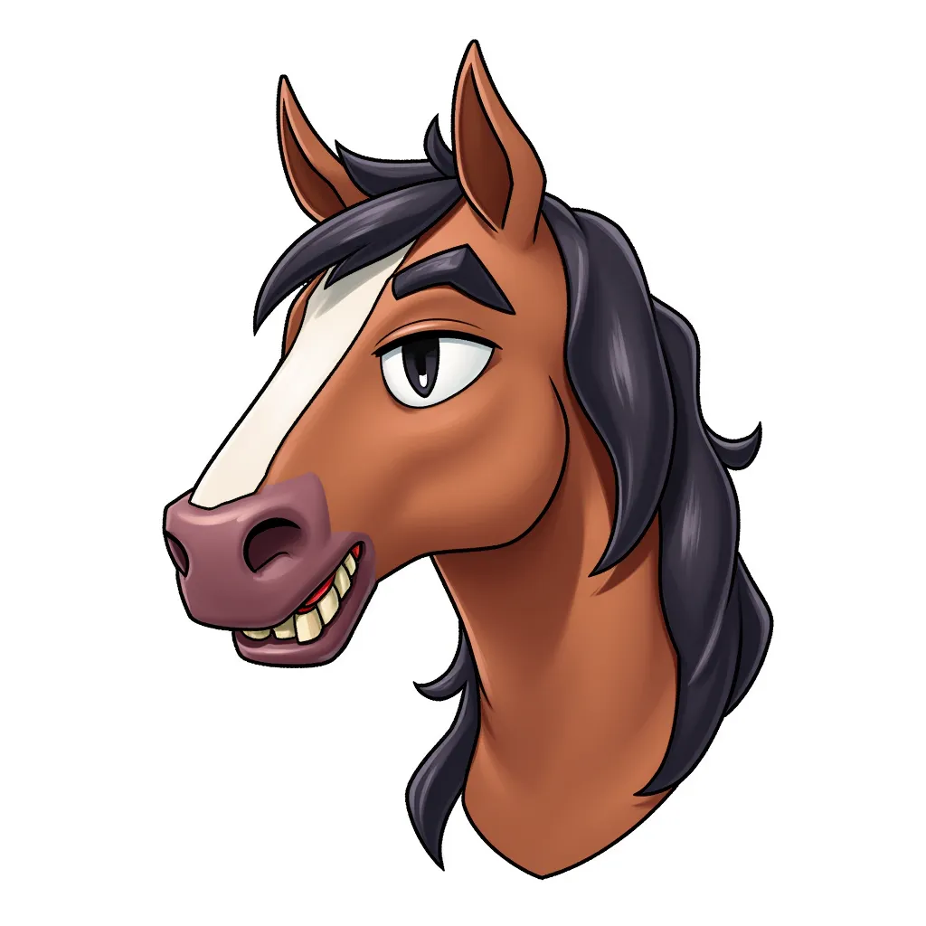 a horse with the face of elon musk in the style of AIBG, white background