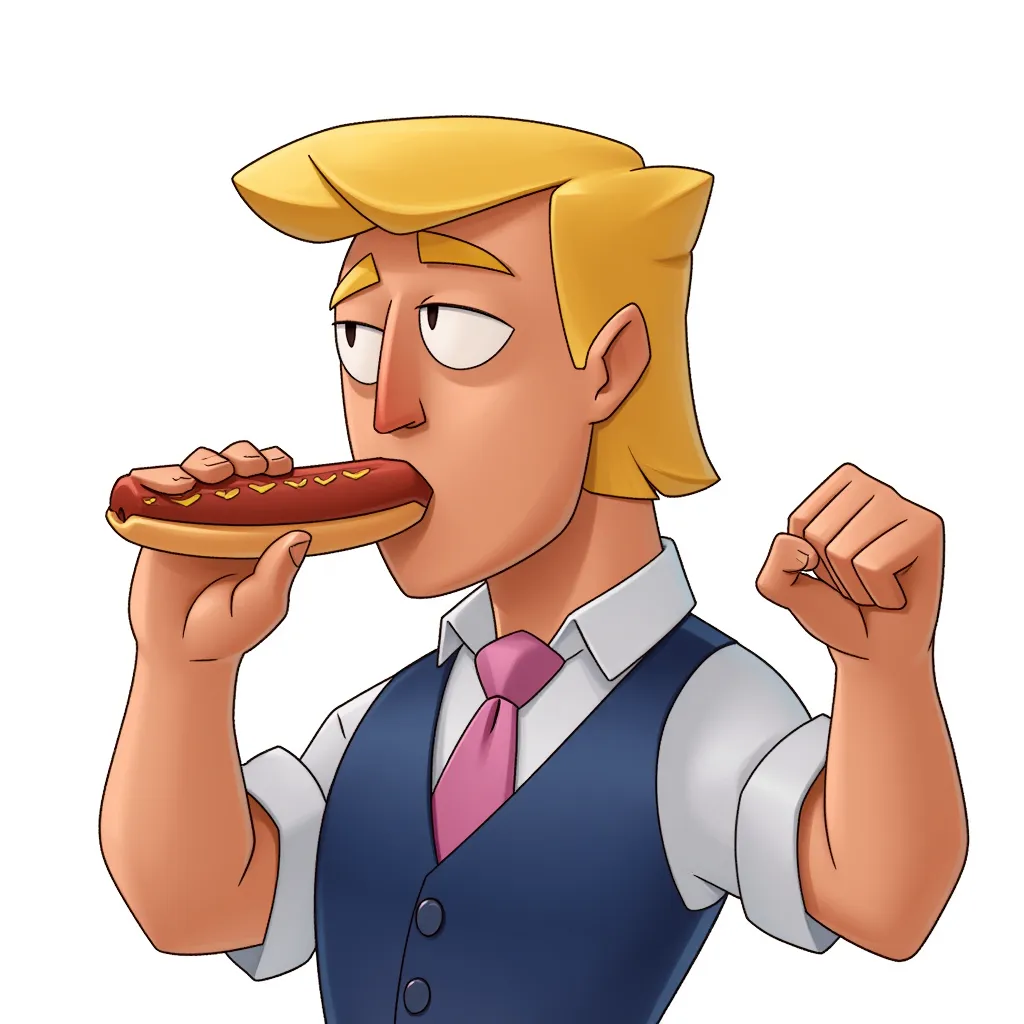donald trump with hot dog in his mouth