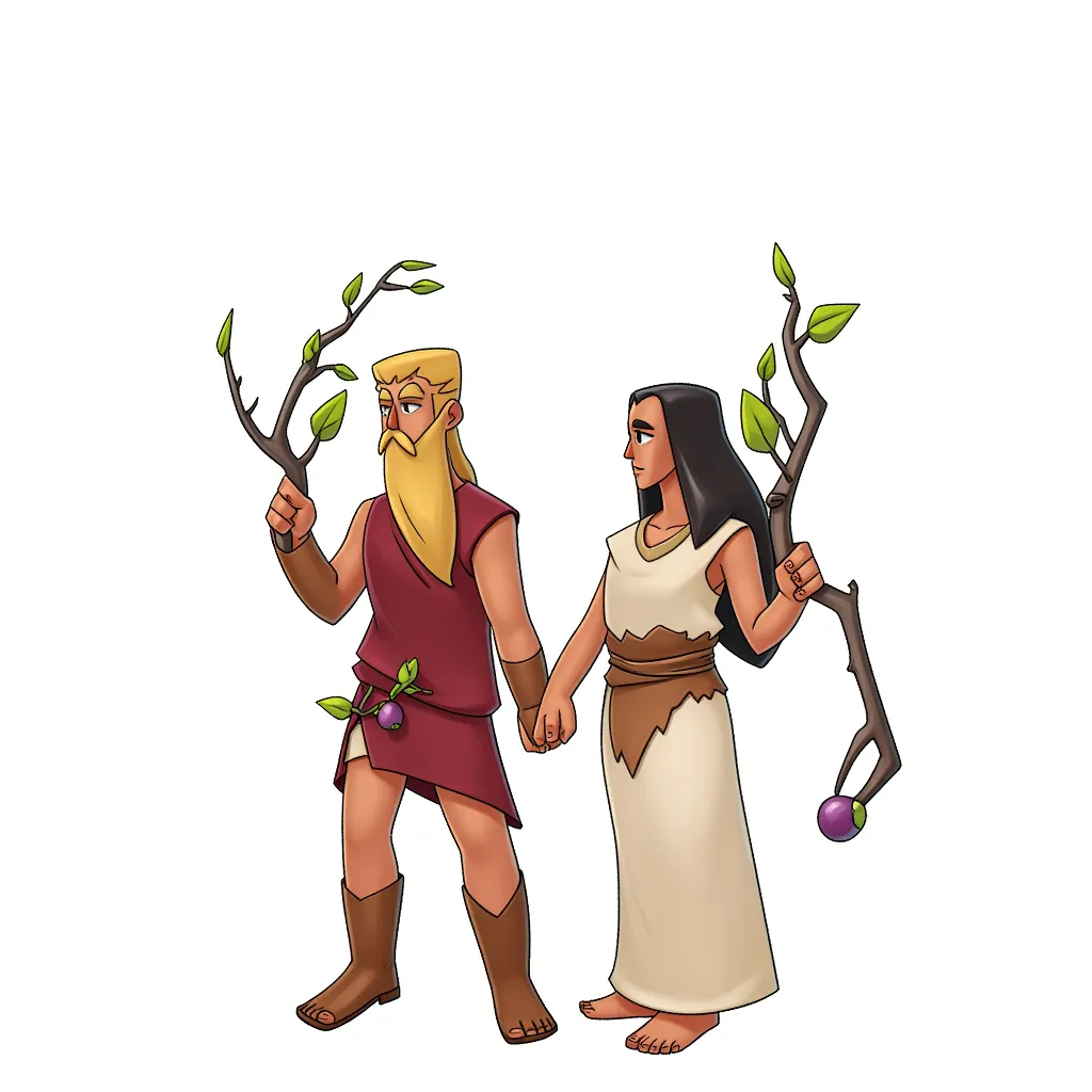 adam and eve without fig leaves in the style of AIBG, white background