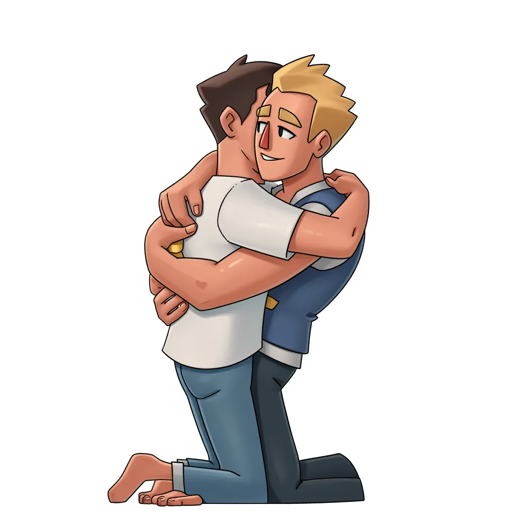 two gay dudes hugging