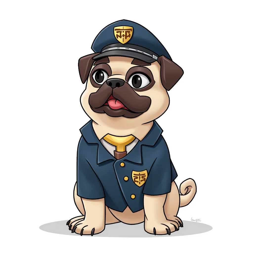 Pug post man, other dogs think it's
a dumb job. He looks the part.