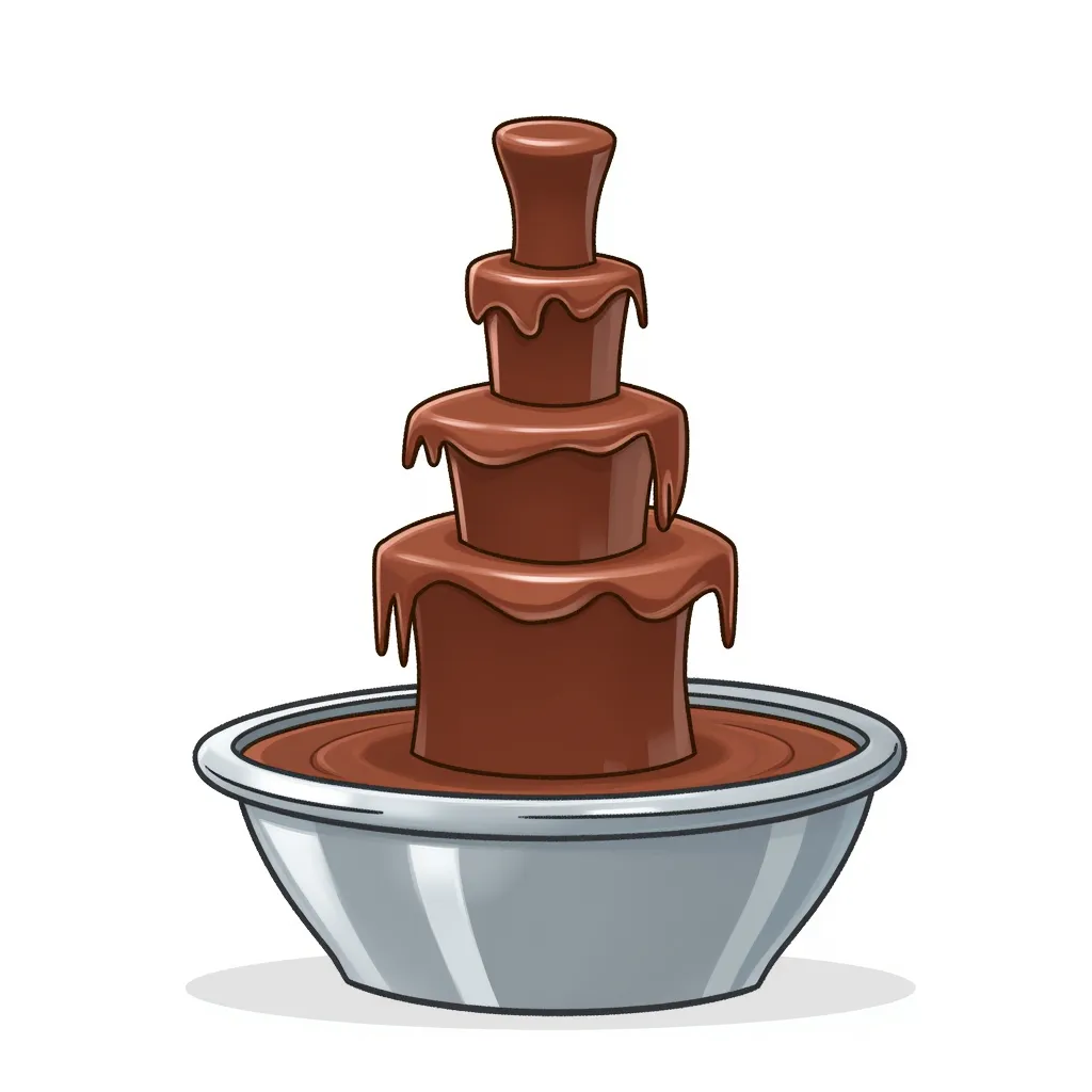 a chocolate fountain spewing chocoate at the top in the style of AIBG, white background