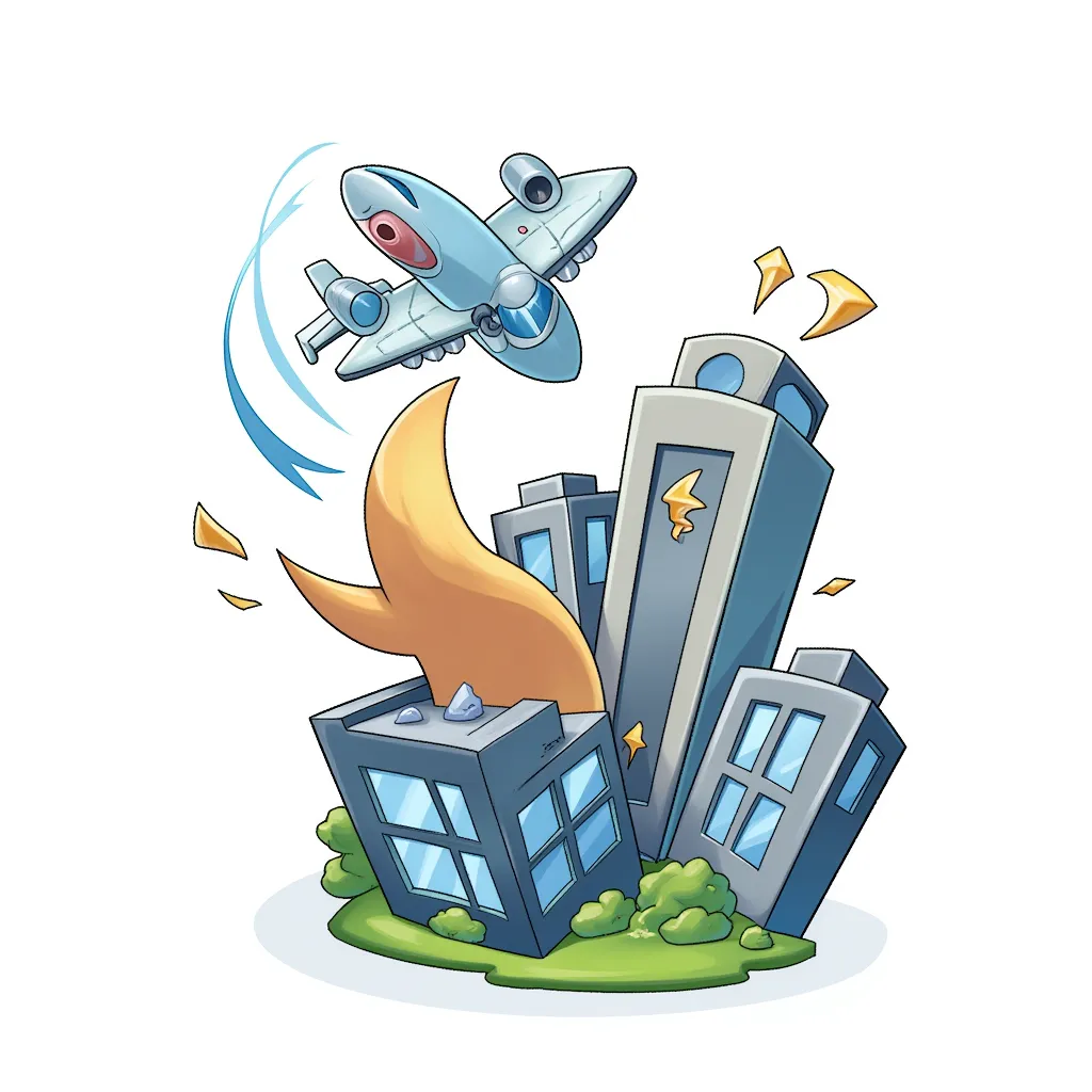 a plane crashing into a building in the style of AIBG, white background