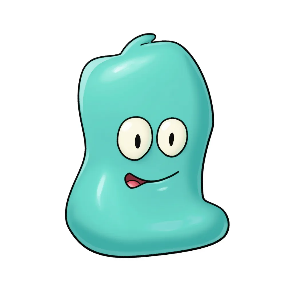 A slime so chill that you can even see how his brain is not doing that hard of a job.