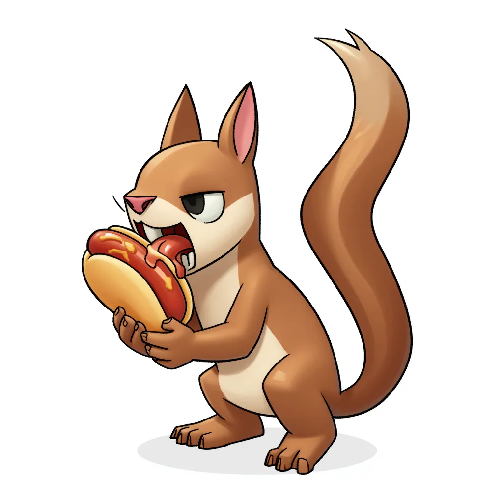 a squirel eating a hotdog