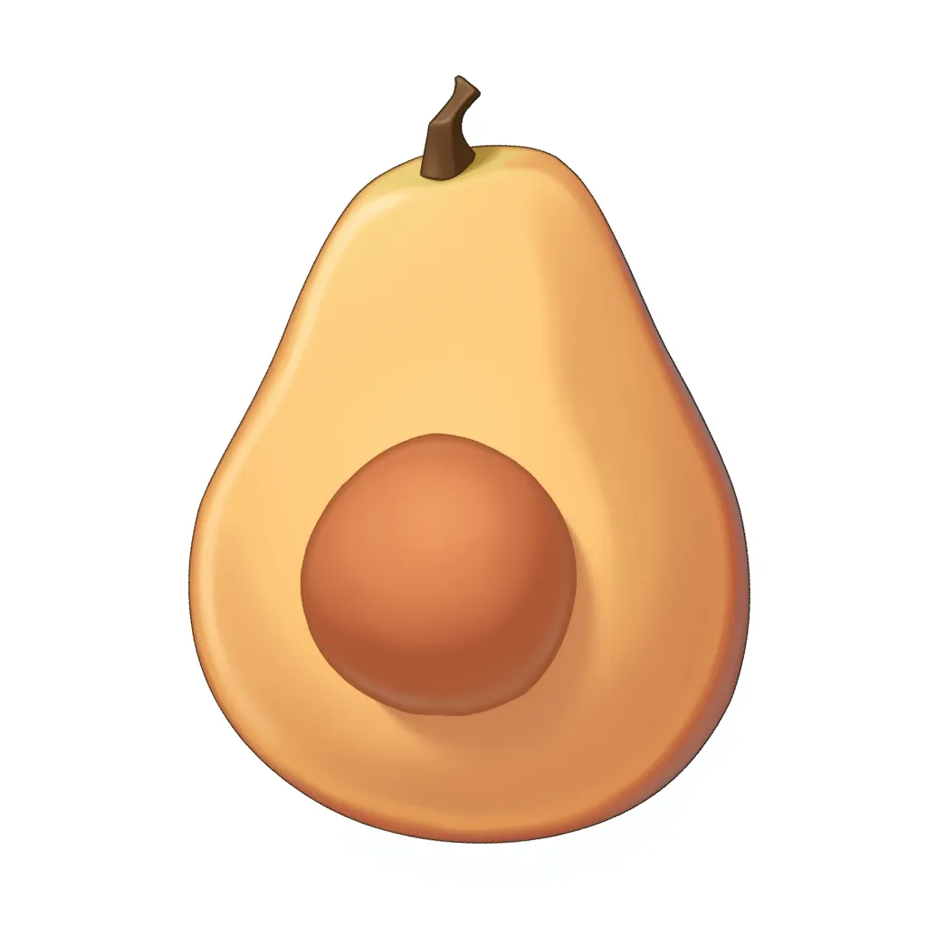 a peach colored whole avocado in the style of AIBG, white background