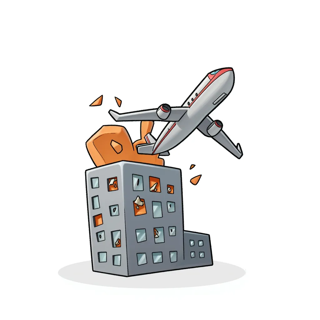 a plane crashing into a building