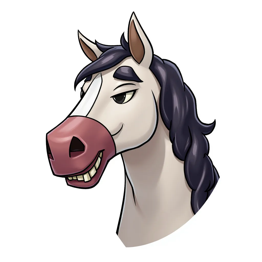 a horse with elon musk's head in the style of AIBG, white background