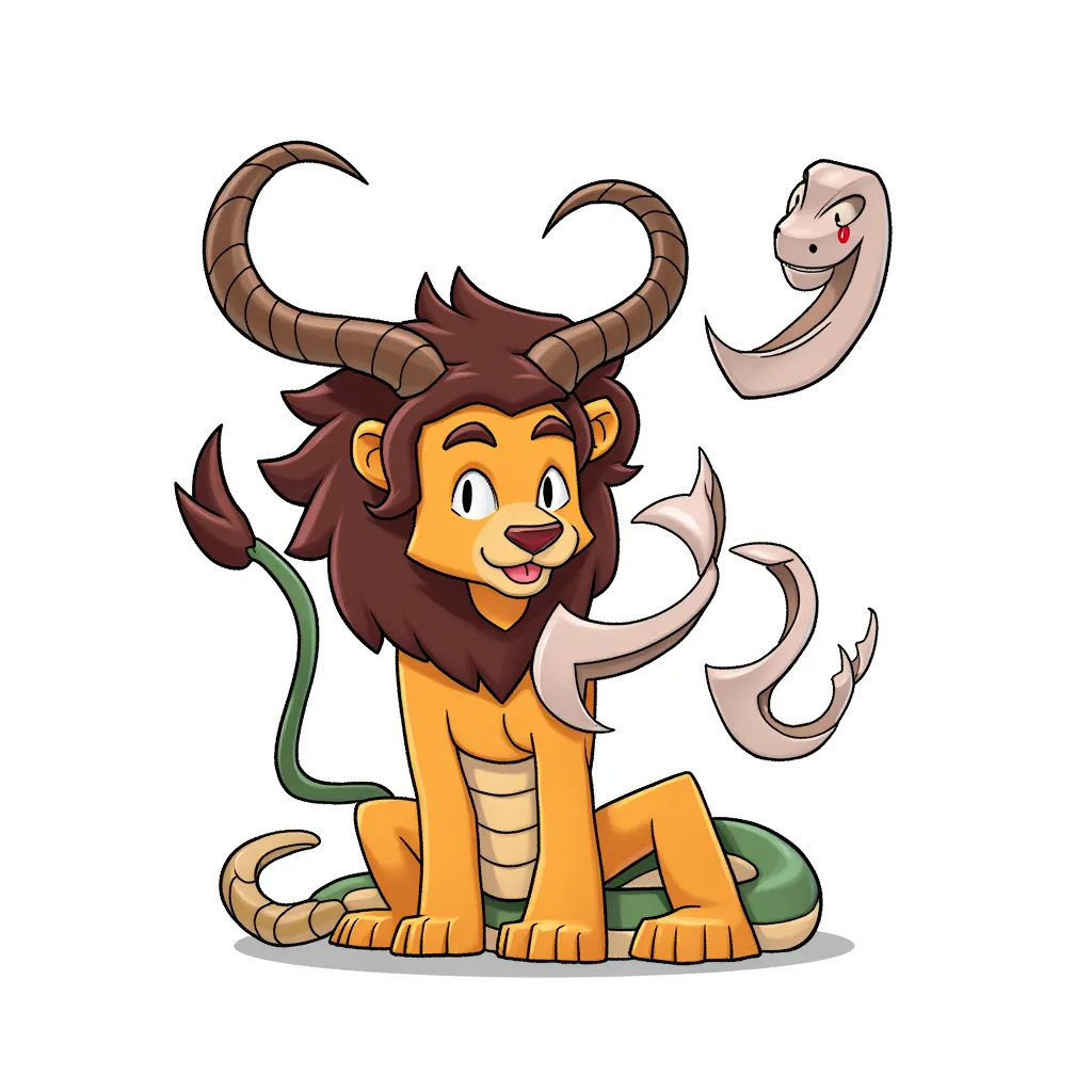 Part lion, horns of a goat and a serpent as a tail, all of these parts are ready to nap.
