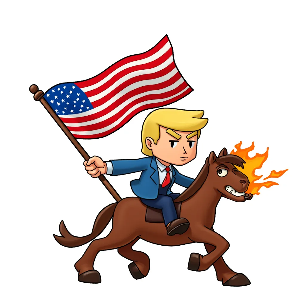 Putin riding trump with a burning american flag
