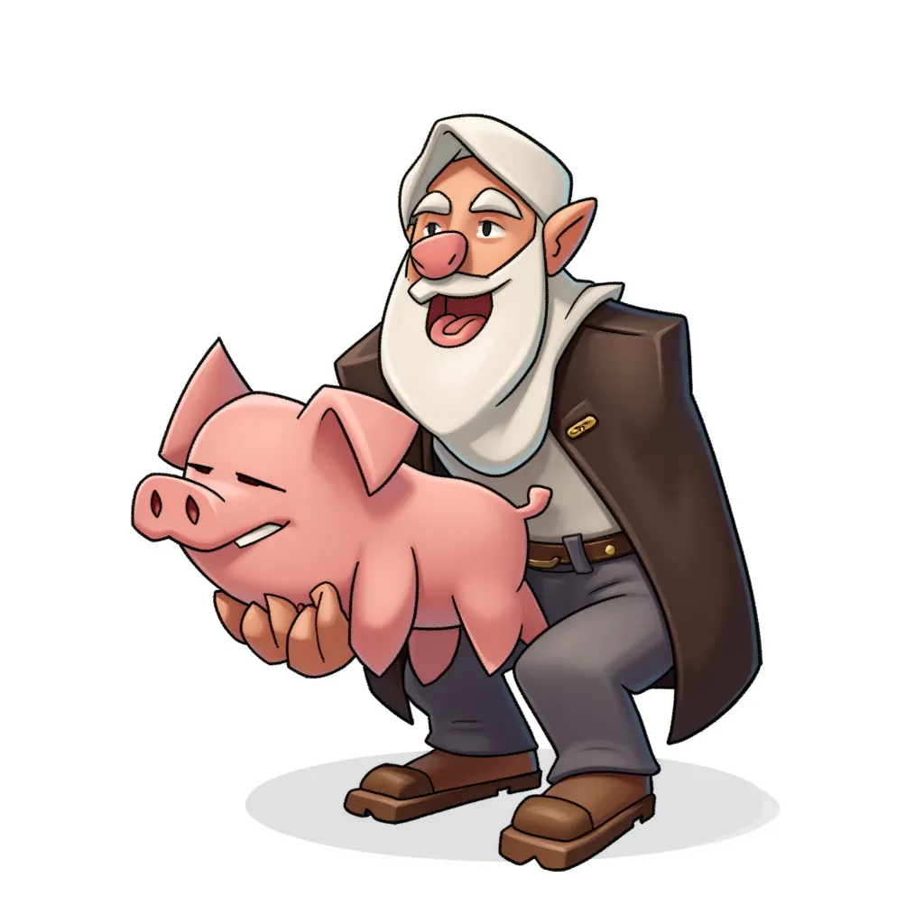 muslim fucking a pig in the style of AIBG, white background