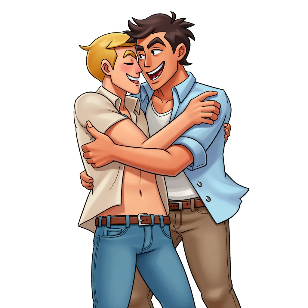 two gay dudes hugging