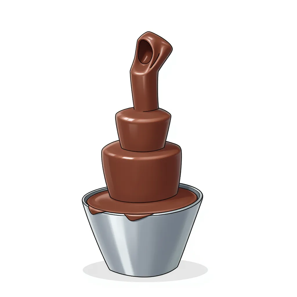 a chocolate fountain spewing chocoate at the top in the style of AIBG, white background