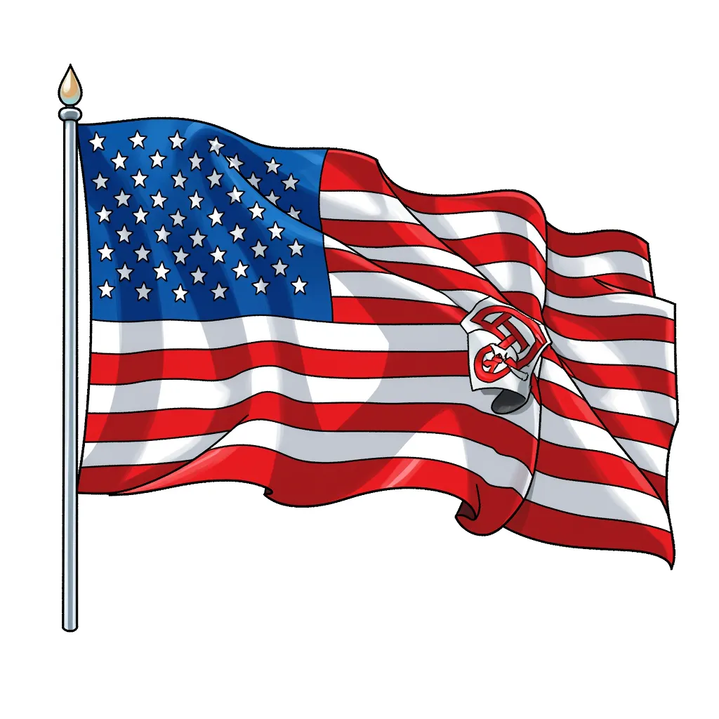 an american flag, except there are swaztikas instead of stars