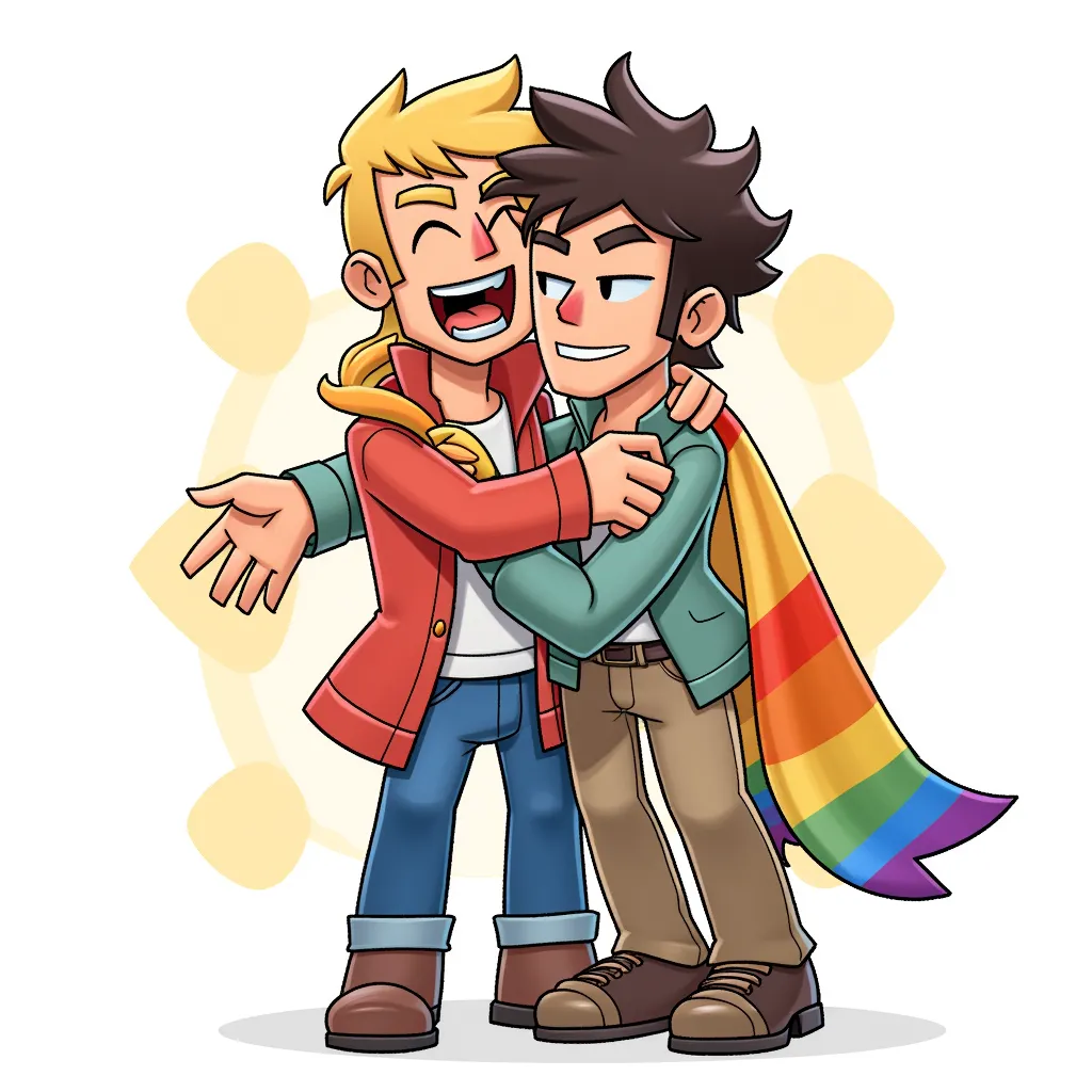 two gay dudes hugging