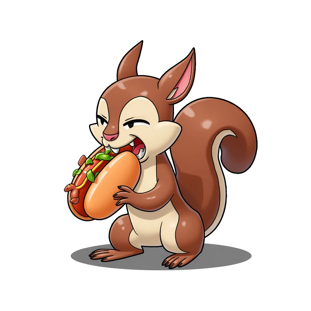 a squirel eating a hotdog