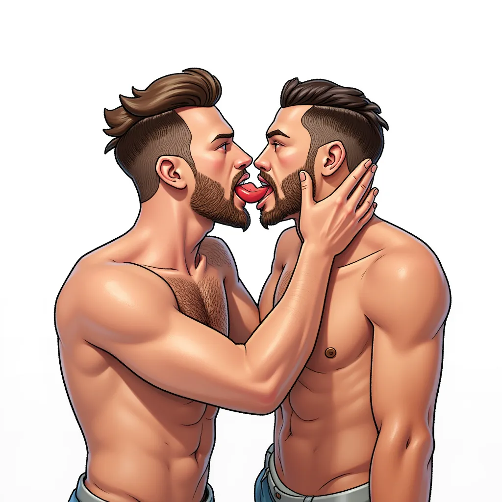 two gay men making out, tongue