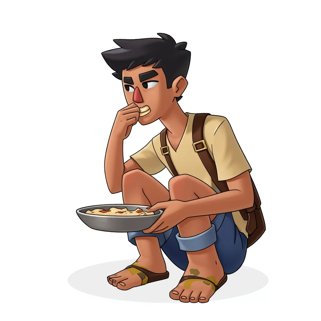 Slumdpg millionaire poor Indian boy on the down and out eating with his hands and feet