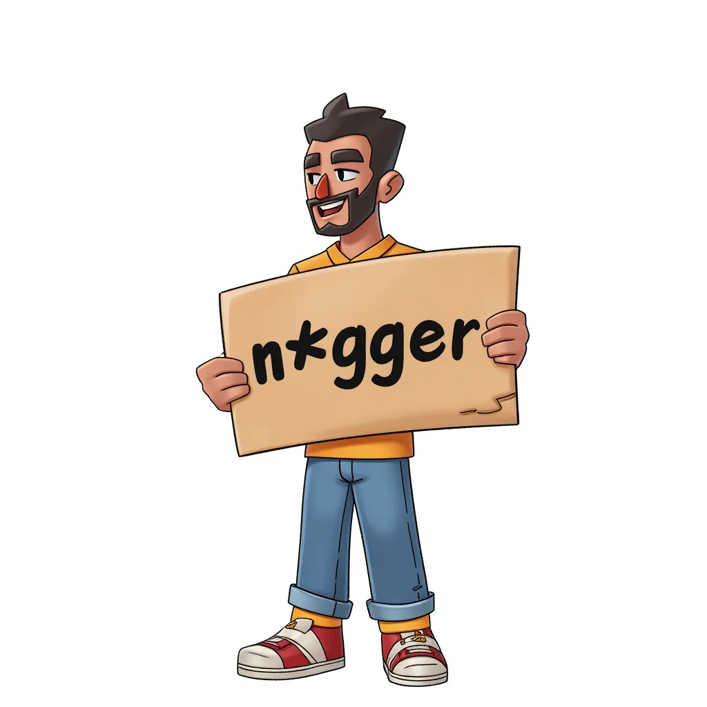 a sign that says "n*gger" in the style of AIBG, white background