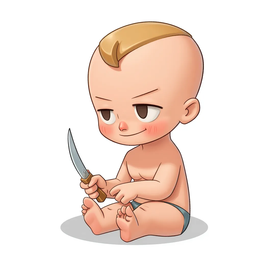 baby holding a knife