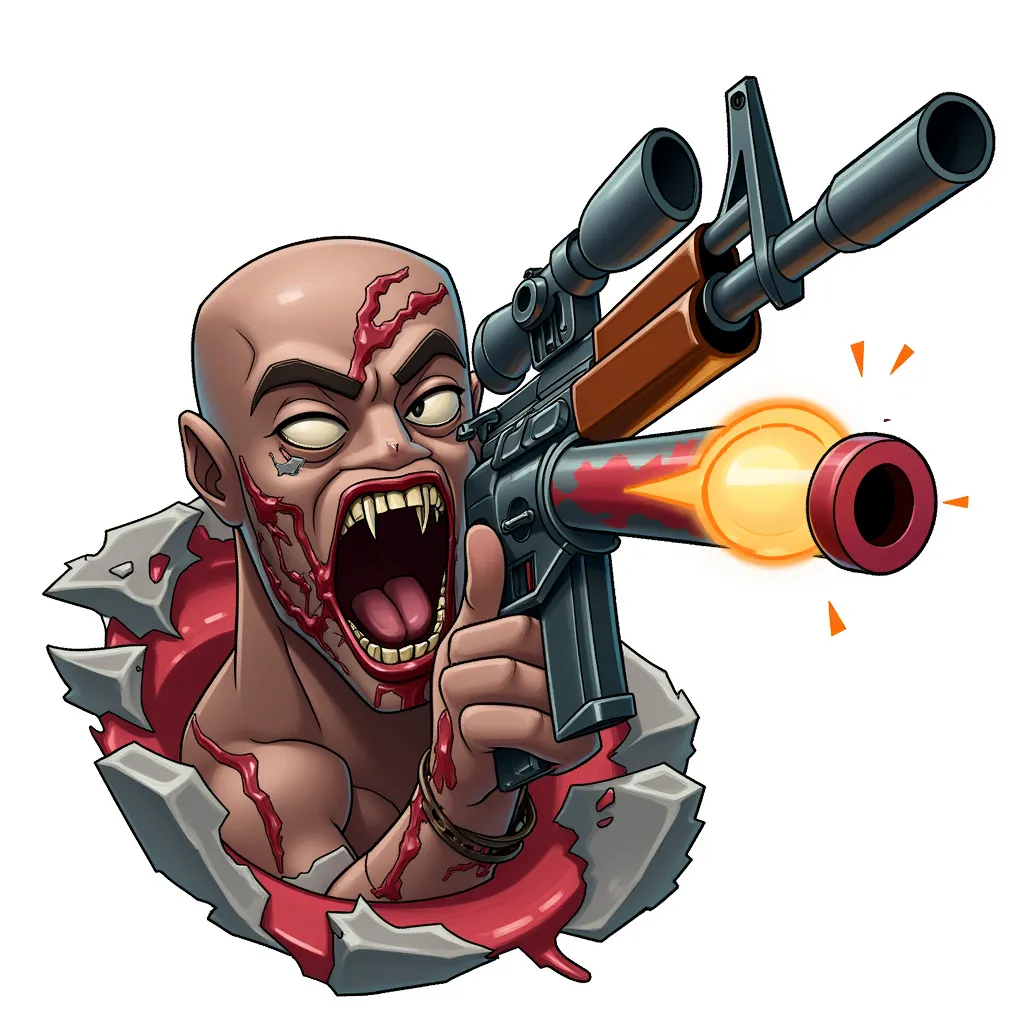 End of a battle rifle shooting a person in the mouth, gaping gashed hole with sharp edges of human flesh, not a zombie but a realistic cinema graphic movie quality Netflix digital actor