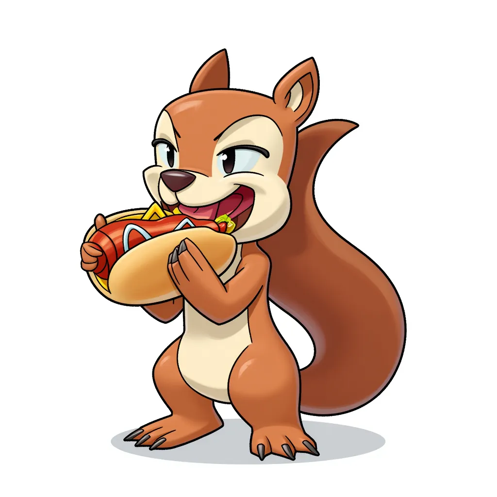 a squirel eating a hotdog