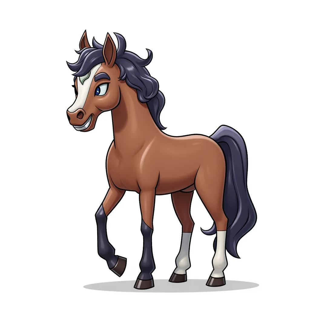 a horse with elon musk's head in the style of AIBG, white background, full body shot