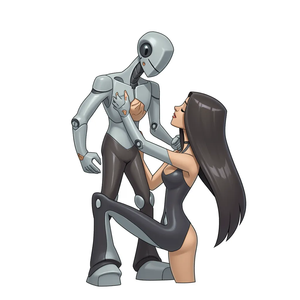a humanoid penetrating another humanoid in the style of AIBG, white background