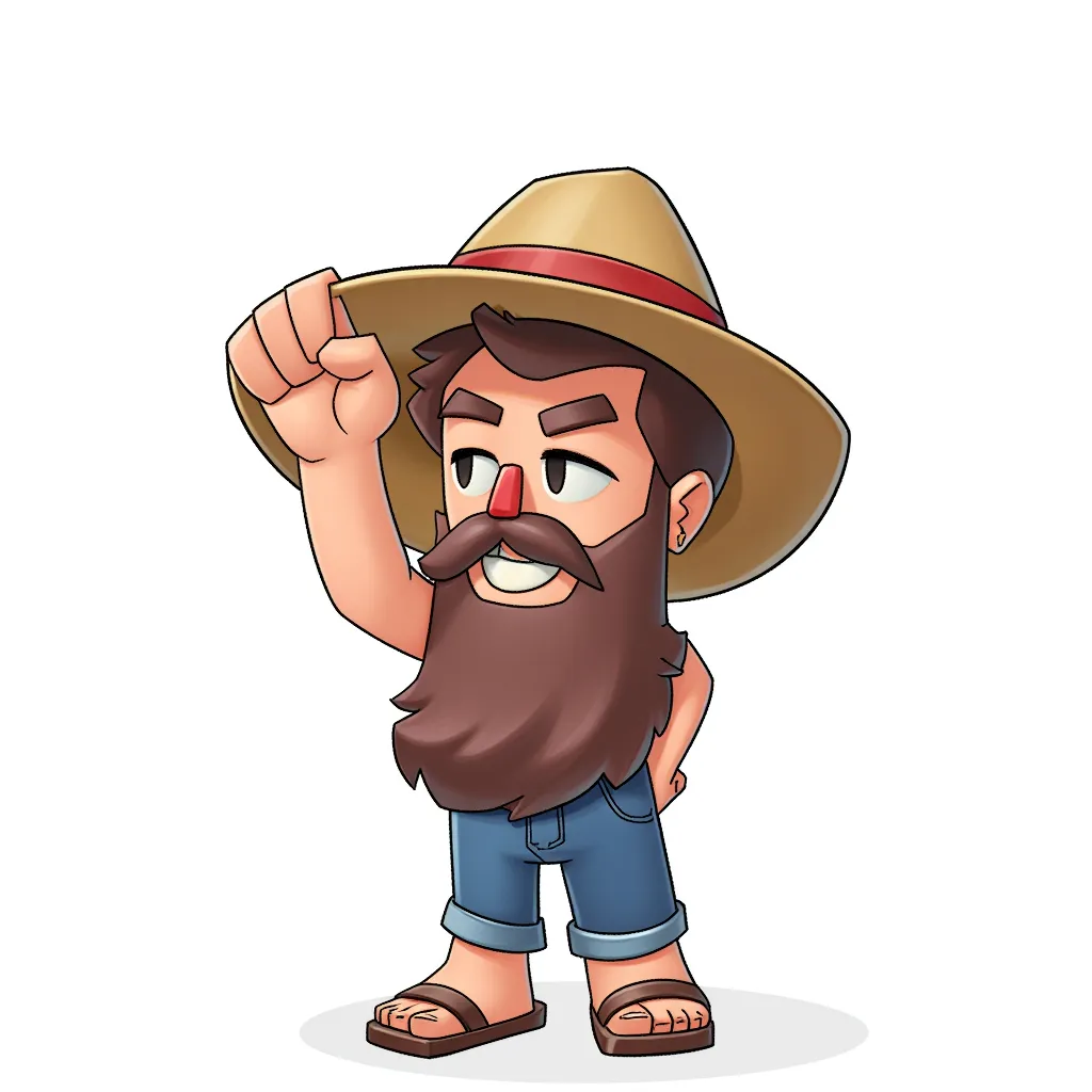 chinese man straw hat, line for eyes in the style of AIBG, white background